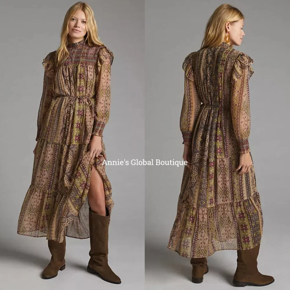 NWT ANTHROPOLOGIE Llani Smocked Tiered Midi Dress. Size M - Picture 2 of 16